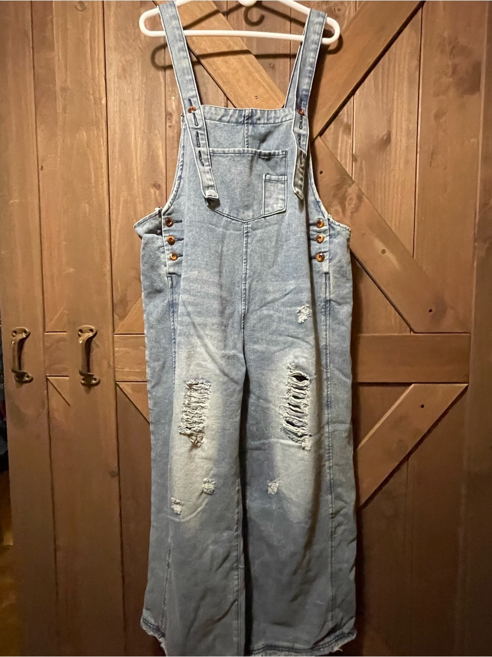 Amazon Light Blue Distressed Denim Women's Overalls